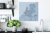Gedetailleerde kaart van Nederland 50x50 cm - Foto print op Poster (wanddecoratie woonkamer / slaapkamer)