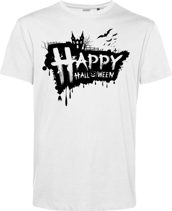 T-shirt Happy Halloween | Halloween Kostuum Volwassenen | Halloween | Foute Party | Wit | maat XL