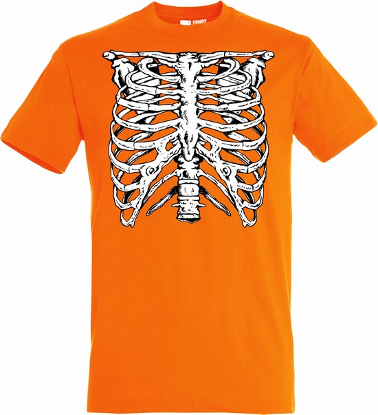 T-shirt Skelet Ribbenkast | Halloween Kostuum Volwassenen | Halloween | Foute Party | Oranje | maat L