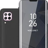 Cadorabo Hoesje geschikt voor Huawei NOVA 6 SE / P40 LITE / NOVA 7i in TOERMALIJN ZWART - Clear View Spiegel Beschermende Case met Tribunefunctie 360 Graden Bescherming Book Case Cover Etui