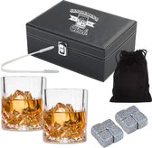 Whiskey Set - 2 Whiskey Glazen - 8 Whiskey Stones - Cadeau - Giftset - PU Leren Kist - vaderdag