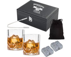 Whiskey glazen - Whiskey set – 2 glazen - 8 Whiskey Stones - Whiskey Gift Set - Cadeau voor Man - Cadeau voor Vrouw - Herbruikbare IJsblokjes