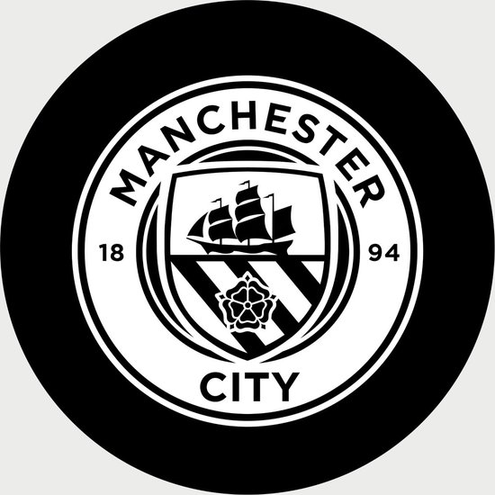 Manchester City Schilderij - Logo - Voetbal - UEFA - Champions League - Muurcirkel - Poster - Wanddecoratie op Aluminium (Dibond) - 40x40cm - Inclusief Gratis Ophangsysteem