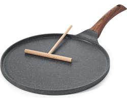 Crêpepan 26 cm antiaanbakpan Omlet pan Pannenkoeken Platte pan met antiaanbaklaag van Zwitsers graniet, bakelieten handvat, geschikt voor inductie, PFOA-vrij