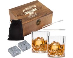 Whiskey glazen - Whiskey set – 2 glazen - 8 Whiskey Stones - Whiskey Gift Set - Cadeau voor Man - Cadeau voor Vrouw - Herbruikbare IJsblokjes