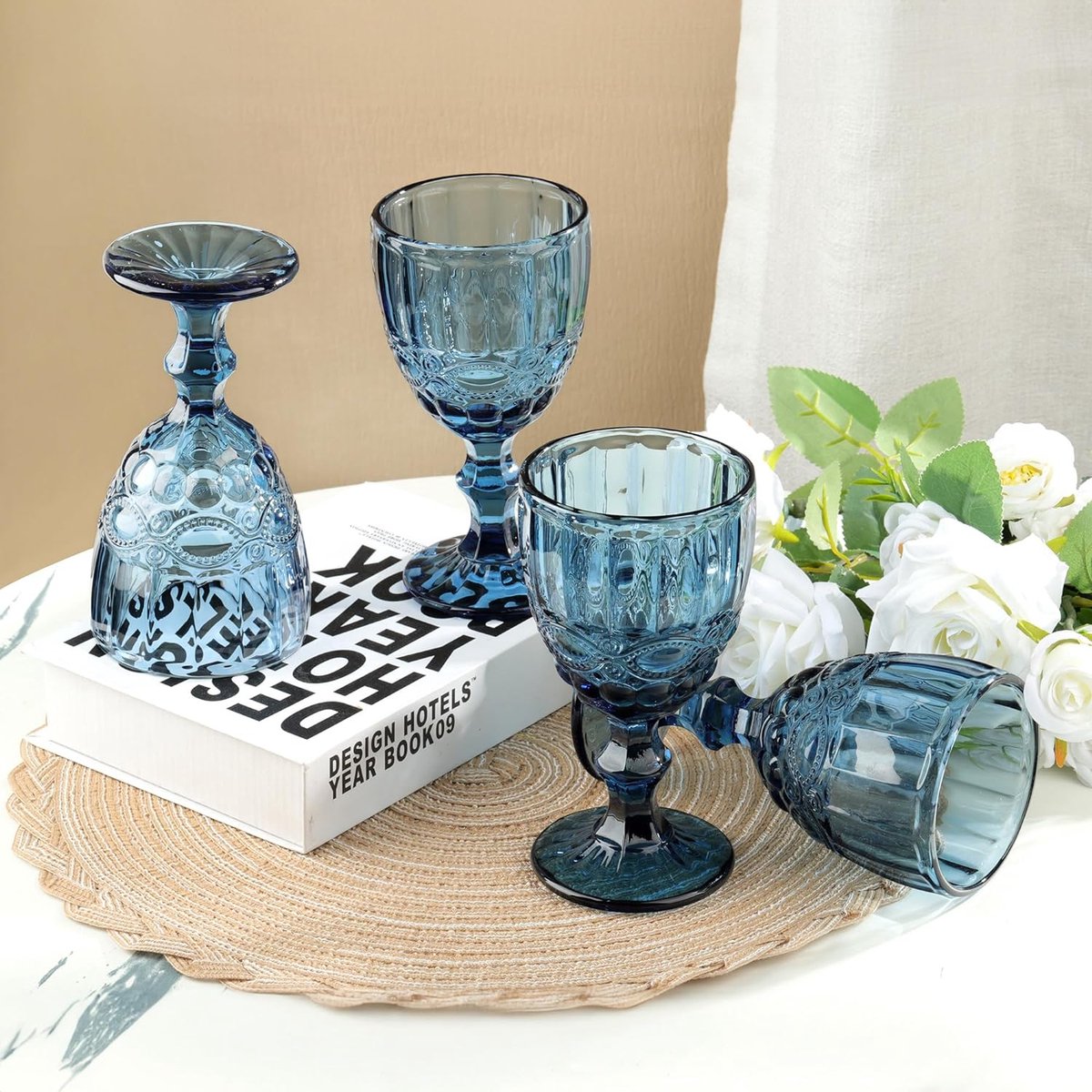 Vintage wijnglazen met reliëf - Paarse set van 4 - 300 ml - Vaatwasmachinebestendig Vintage wijnglazen met reliëf - Paarse set van 4 - 300 ml - Vaatwasmachinebestendig