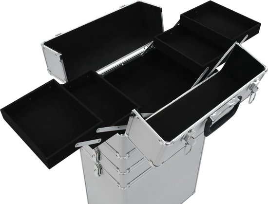 Mallette Coiffeur Roulettes Mallette Maquillage à Roulettes CzyuRachel - Grande Capacité, 4 Plateaux, Aluminium - Noir Valise Maquillage Professionnel