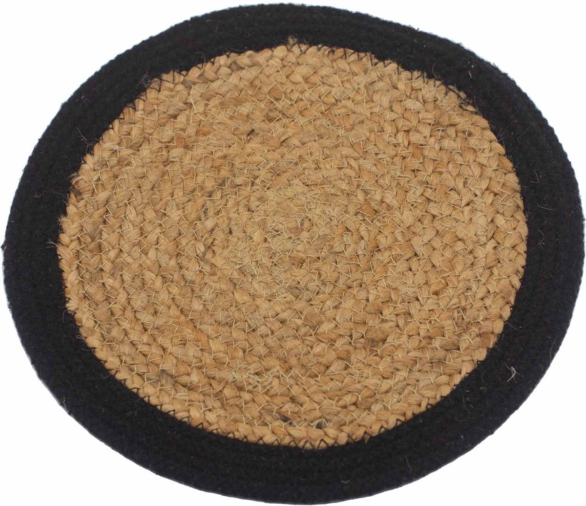 4x Natuurlijke Placemat - Jute & Katoen - 30cm - Zwarte Rand