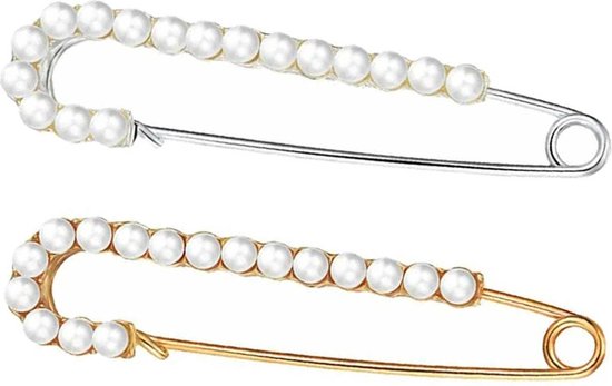 Fako Bijoux® - Set épingle décorative / épingle à foulard - Bande de Mini perles - 76 mm - Set de 2 pièces - Argent/ Or