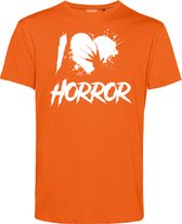 T-shirt I Love Horror | Halloween Kostuum Volwassenen | Horror Shirt | Gothic Shirt | Oranje | maat L