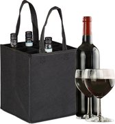 Relaxdays flessentas - vilt - voor 9 flessen - flessendrager - wijntas - boodschappentas - zwart