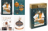 24 cartes de Noël doubles de Luxe avec Enveloppes - Cartes du Nouvel An - Set de cartes de Noël Or - Zwart - Blauw - Wit
