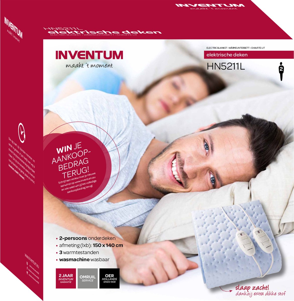 Inventum HN5211L elektrische onderdeken 150x140 cm - Tweepersoons - 3 warmtestanden - 2 schakelaars - Warmtedeken - Uitwasbaar - Oververhittingsbeveiliging - Fleece - Lichtblauw – foto 4
