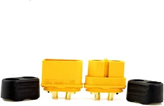 XT60 connector set, mannelijk en vrouwelijk, met zwarte afdek hulzen.
