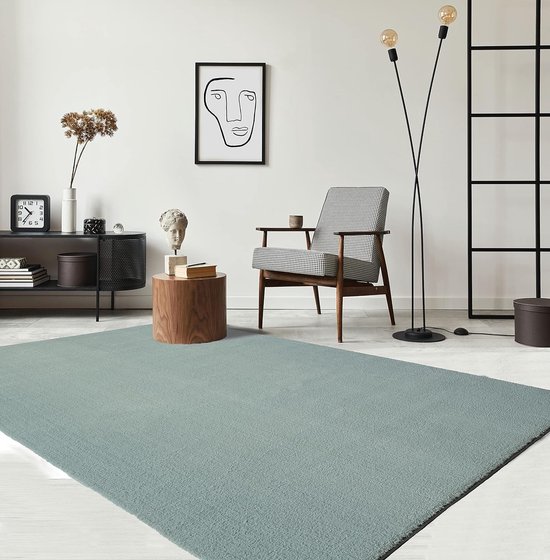 the carpet RELAX – Extra Zacht & Wasbaar Vloerkleed tot 30°C met Antislip Onderzijde – Fluweelachtige Structuur – Voor Slaapkamer of Woonkamer – Blauw, 120 x 160 cm