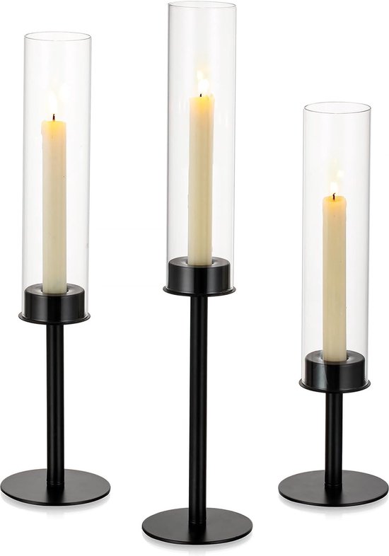 Cylindre en Verres pour bougies bougeoir noir : verre transparent,  chandelier en