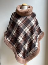 Dames Poncho met ruit motief - one size - camel/roest