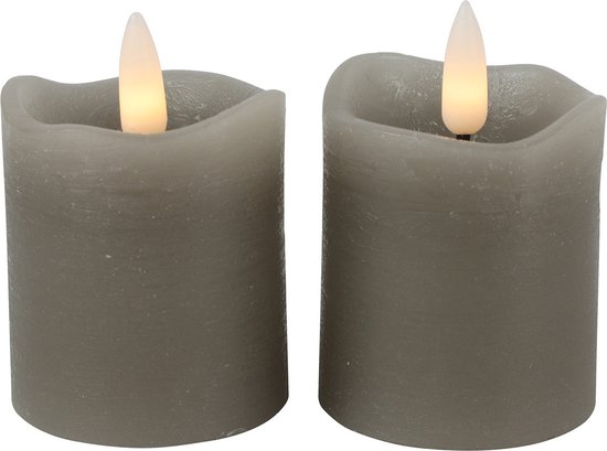 Countryfield LED kaarsen/stompkaarsen - 2x st - grijs - D5 x H7,2 cm - timer - warm wit