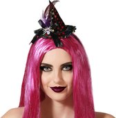 Halloween heksenhoed - mini hoedje op diadeem - one size - zwarte sterren - meisjes/dames