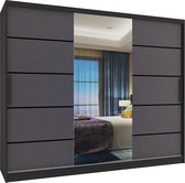 Kledingkast zwart antraciet met spiegel 235 cm