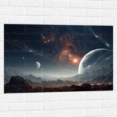 Muursticker - Ruimte - Planeten - Lijnen - Kleuren - 90x60 cm Foto op Muursticker