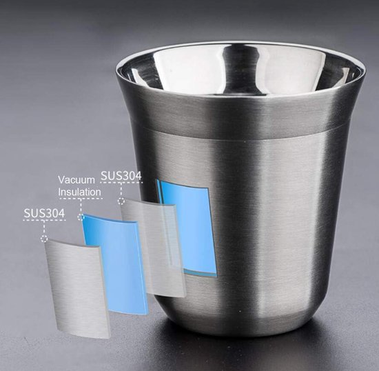 80ml Roestvrij Stalen Espresso Kopjes Set - 2 Pack Dubbelwandig 304 Roestvrij Stalen Demitasse Kopjes 27ozzwart