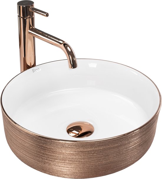 REA Sami Vasque à poser - Vasque - Ø 36 x 11,5 cm - Or Goud/ Wit