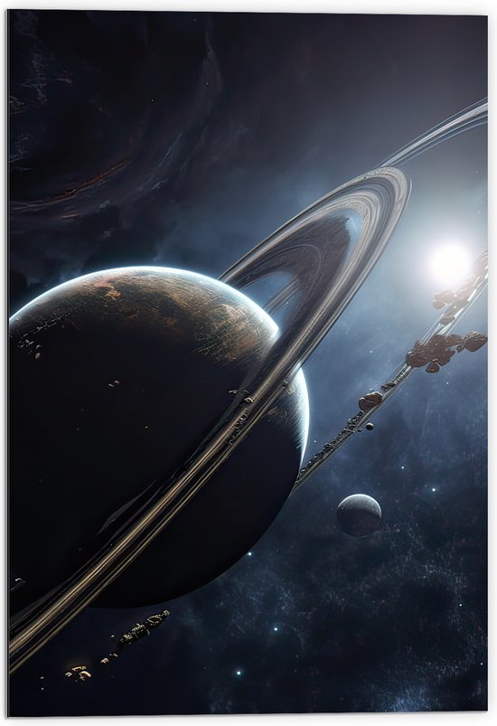 Dibond - Ruimte - Planeet - Sterren - 70x105 cm Foto op Aluminium (Met Ophangsysteem)