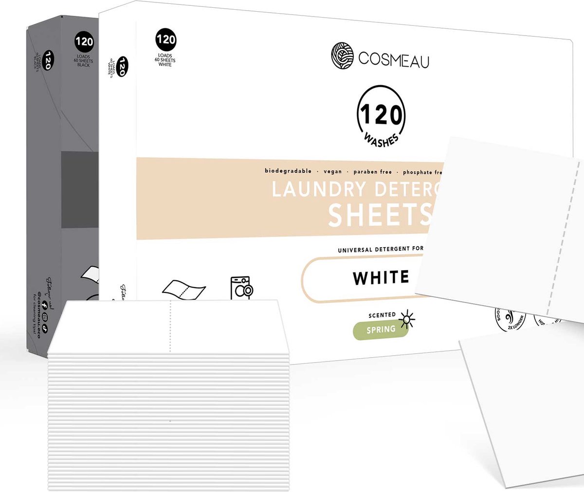 Goedkoopste Cosmeau Zwart Wit Combo Wasmiddel Wasstrips 2x120 Wasbeurten Wasvellen Wasdoekjes Detergent Sheets Wasdoekjes Proefpakket - Plasticvrij Biologisch Afbreekbaar