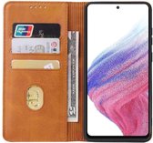 Smartphonica Samsung Galaxy A53 5G kunstleren hoesje met magnetische sluiting en pashouders book case - Bruin / Kunstleer / Book Case geschikt voor Samsung Galaxy A53 5G
