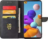 Smartphonica Samsung Galaxy A21 kunstleren hoesje met lipje en pashouders – Zwart / Kunstleer / Book Case geschikt voor Samsung Galaxy A21