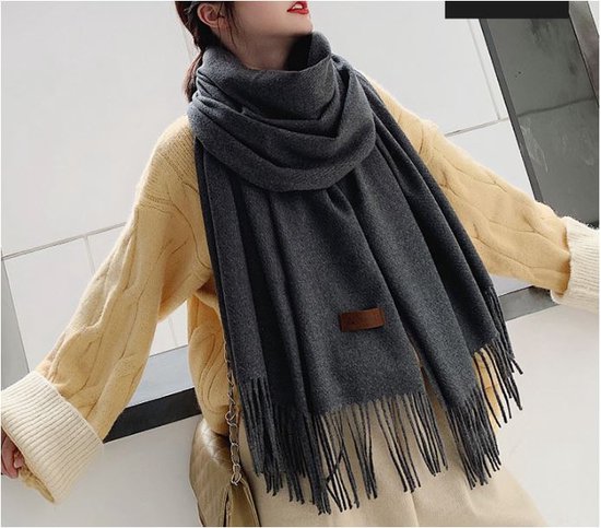 L-200cm*70cm Dames Lamswol Sjaal voor Herfst en Winter, Effen Kleur, Dikke Warme Shawl, Multifunctioneel en Eenvoudig