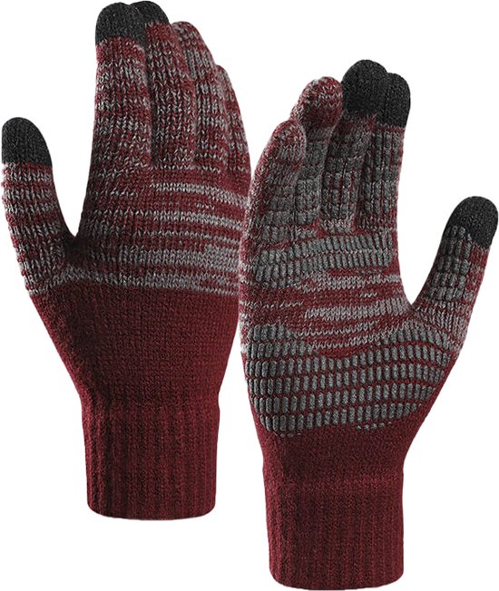 Handschoenen - Anti Slip - Wol - Touch Tip - Rood - M/L - Heren & Dames - Winterhandschoenen