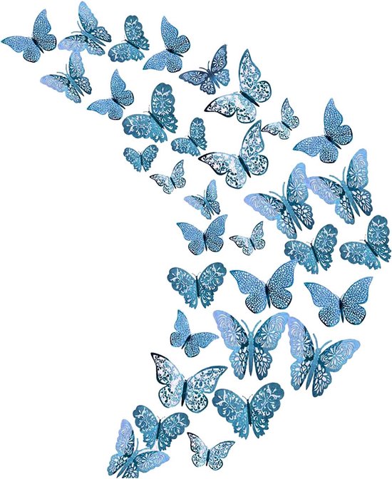 12 Pièces 3D Stickers Papillon Bleu Type 2 Décoration Maison