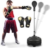 Fitness bokszak, boksbal, bokstraining, in hoogte verstelbaar, standbox, speedbal, staande boksbal met bokshandschoenen