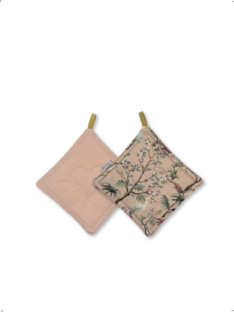 Duurzaam cadeau - Tweezijdige pannenlap - Roze Jungle - Set van 2 - 20x20cm - Zero waste
