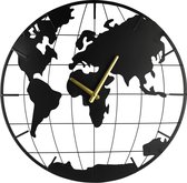 Décoratif | Klok carte du monde, noir, métal, 45x45cm | A235024