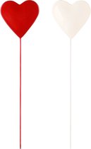 Décoratif | Brochette coeur, émail/métal, blanc/rouge, 8x8x24cm, lot de 2 pièces | A228152