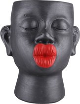 Dekoratief | Bloempot gezicht m/rode lippen, cement, 16x15x18cm | A220050