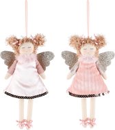 Dekoratief | Hanger engelpopje, roze, stof, 9x20cm, set van 2 stuks | A225290