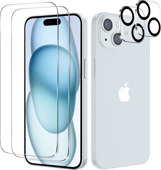 iPhone 15 Screen Protector en Camera lens protector/ Tempered glass Screen protector voor iPhone 15 - Beschermglas - Glasplaatje - 2+2 stuks