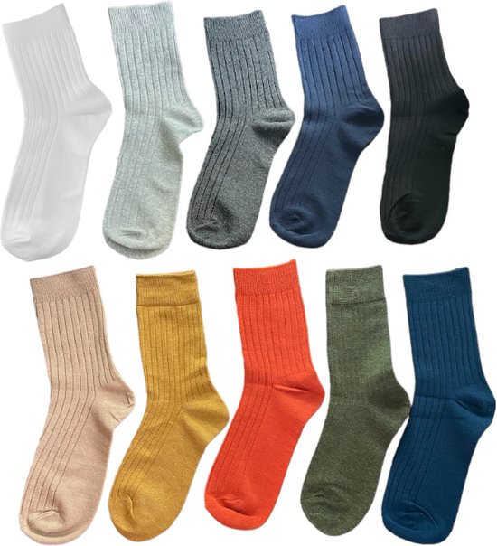Collection de chaussettes ASTRADAVI - Chausettes régulières - 10 pièces - Chaussettes unisexes en coton - 10 couleurs unies - 36/41