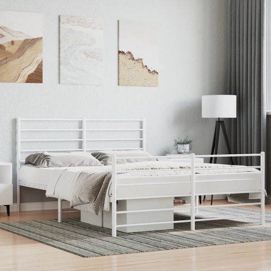 The Living Store Bedframe Classic - Staal - 196 x 142 x 90 cm - Wit