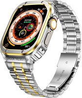 Titanium bandje - geschikt voor Apple Watch Ultra/Ultra 2 - met ingebouwde watch case - hoesje - 49 mm - zilver-goud