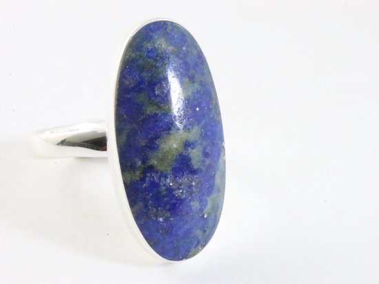 Langwerpige zilveren ring met lapis lazuli