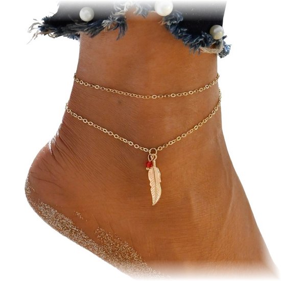 Fako Bijoux® - Bracelet de Cheville - Bijoux de Cheville - Duo de Plumes - Doré