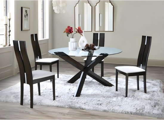 Set tafel CENTAURI + 4 stoelen SALENA - Beukenhout - Wengé L 140 cm x H 103 cm x D 140 cm