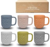 Tasses à café, ensemble de 6 (380 ml), Made in Portugal, belles tasses en poterie, tasses uniques, ensemble de 6, grandes tasses à thé, ensemble de 6, tasses à café (pastel mat)