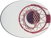 Dibond Ovaal - Basket door Basketbal Heen - 40x30 cm Foto op Ovaal (Met Ophangsysteem)