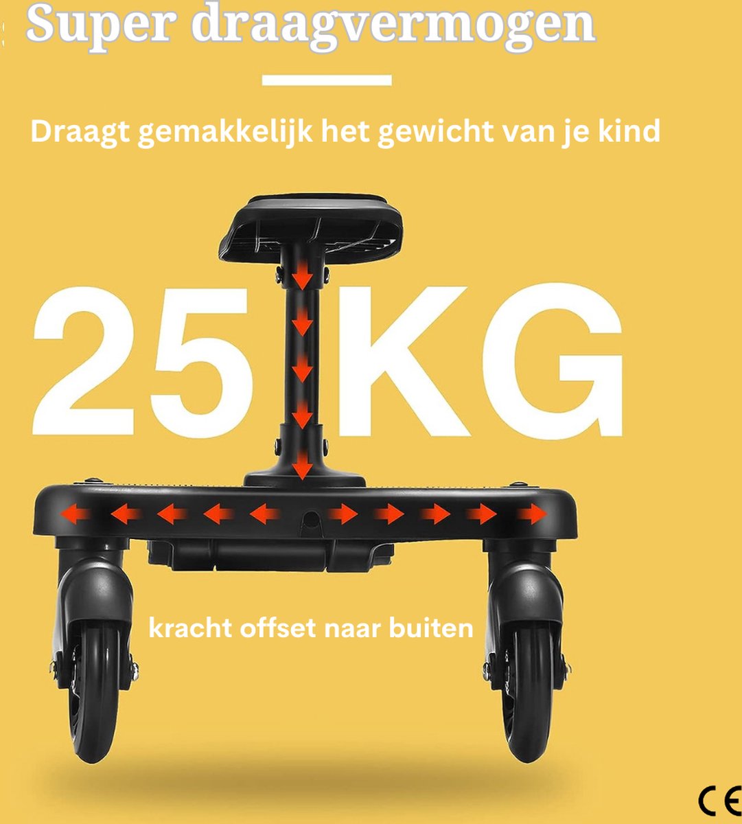 Kiddy Board, treeplank, universele staplank, geschikt voor elke kinderwagen, met een maximale belasting van 60 kg, stabiel tweewieler design